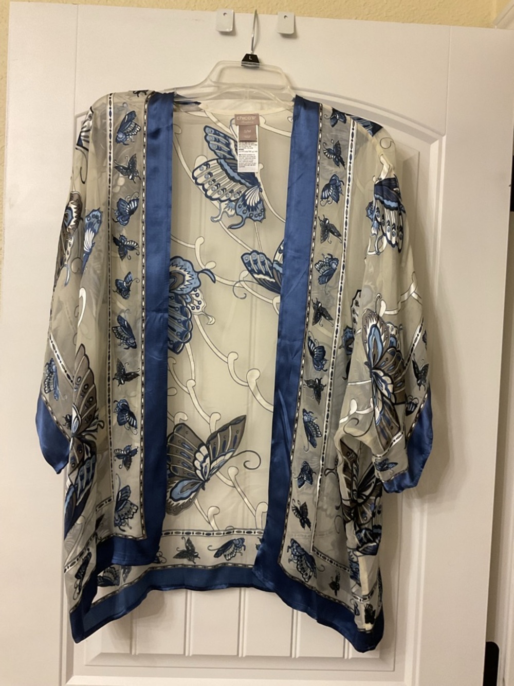 Chico's Blue Butterfly Sheer Kimono Top s/m
